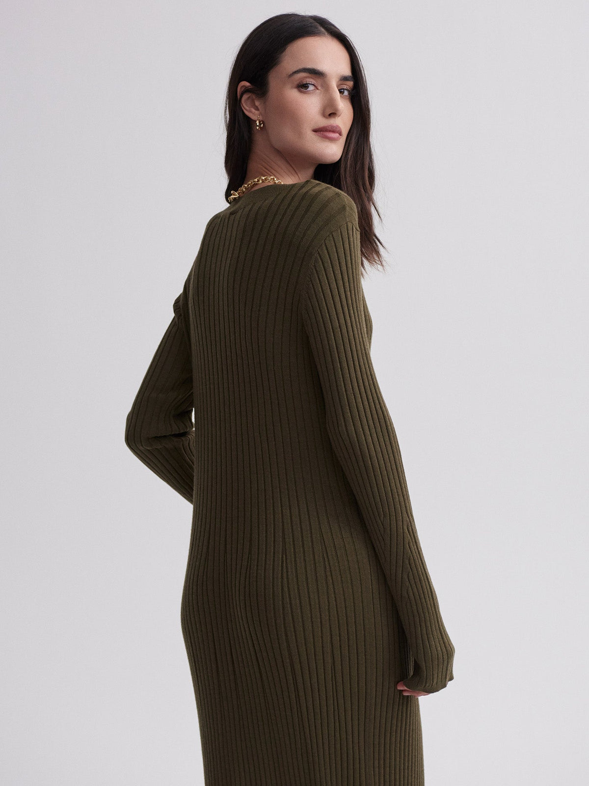 Axel Rib Knit Midi Dress Olive Night - Varley