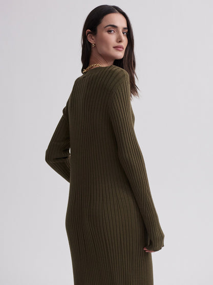 Axel Rib Knit Midi Dress Olive Night - Varley