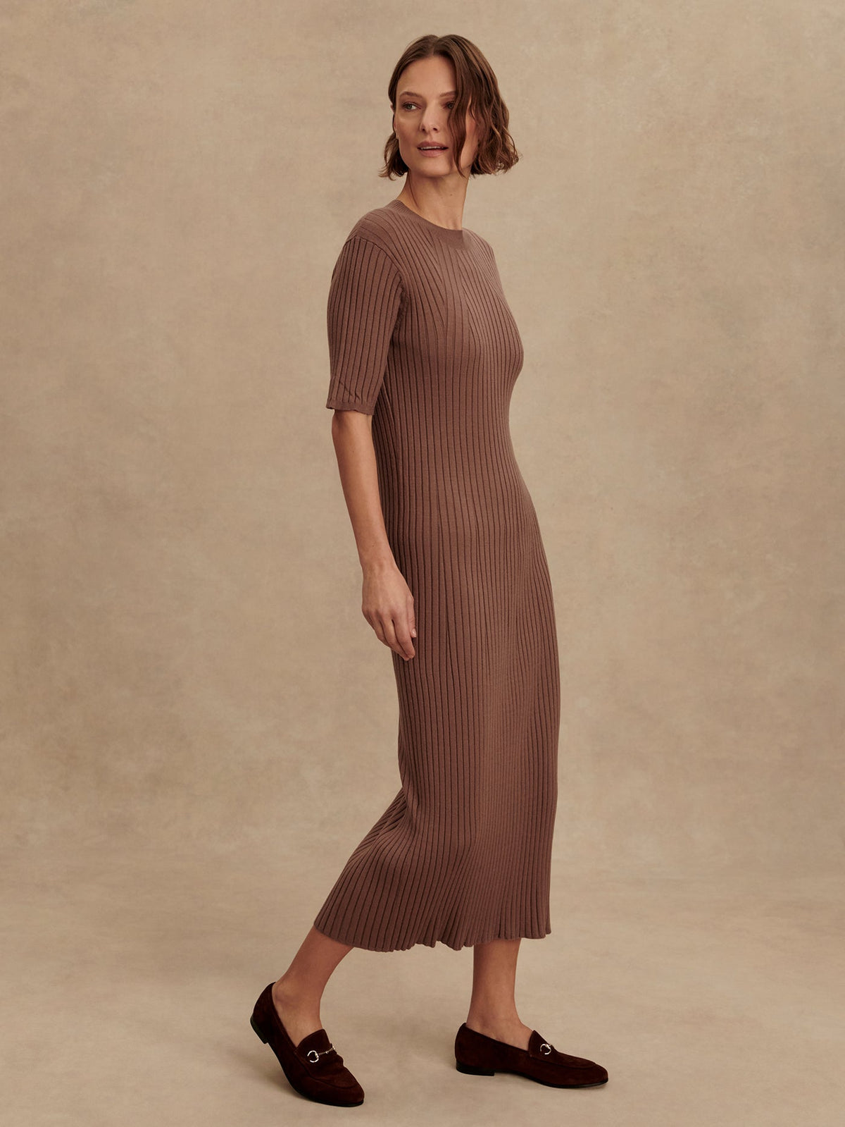 Maeve 2.0 Rib Knit Midi Dress Deep Taupe - Varley