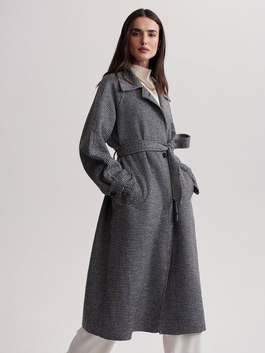 Fairbourn Belted Long Coat Black/ Egret Micropuppy Tooth - Varley