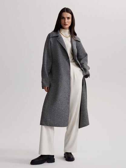 Fairbourn Belted Long Coat Black/ Egret Micropuppy Tooth - Varley