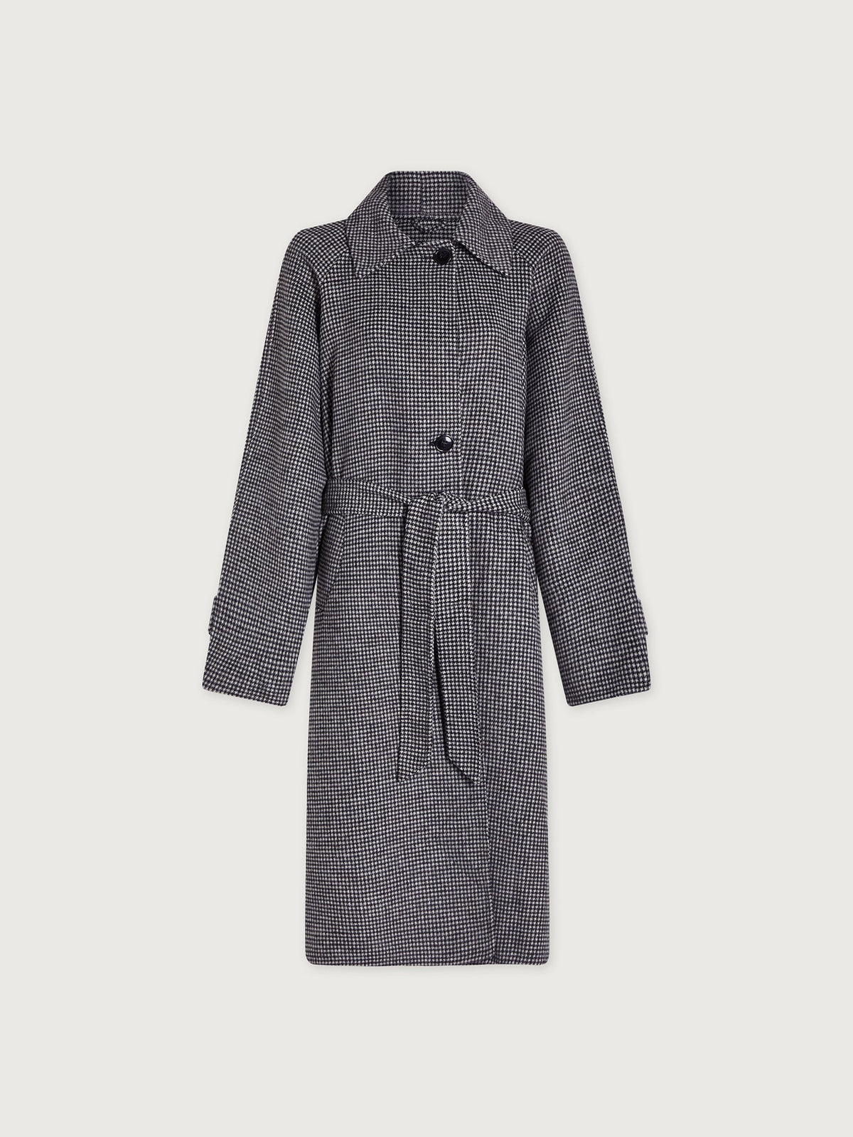 Fairbourn Belted Long Coat Black/ Egret Micropuppy Tooth - Varley