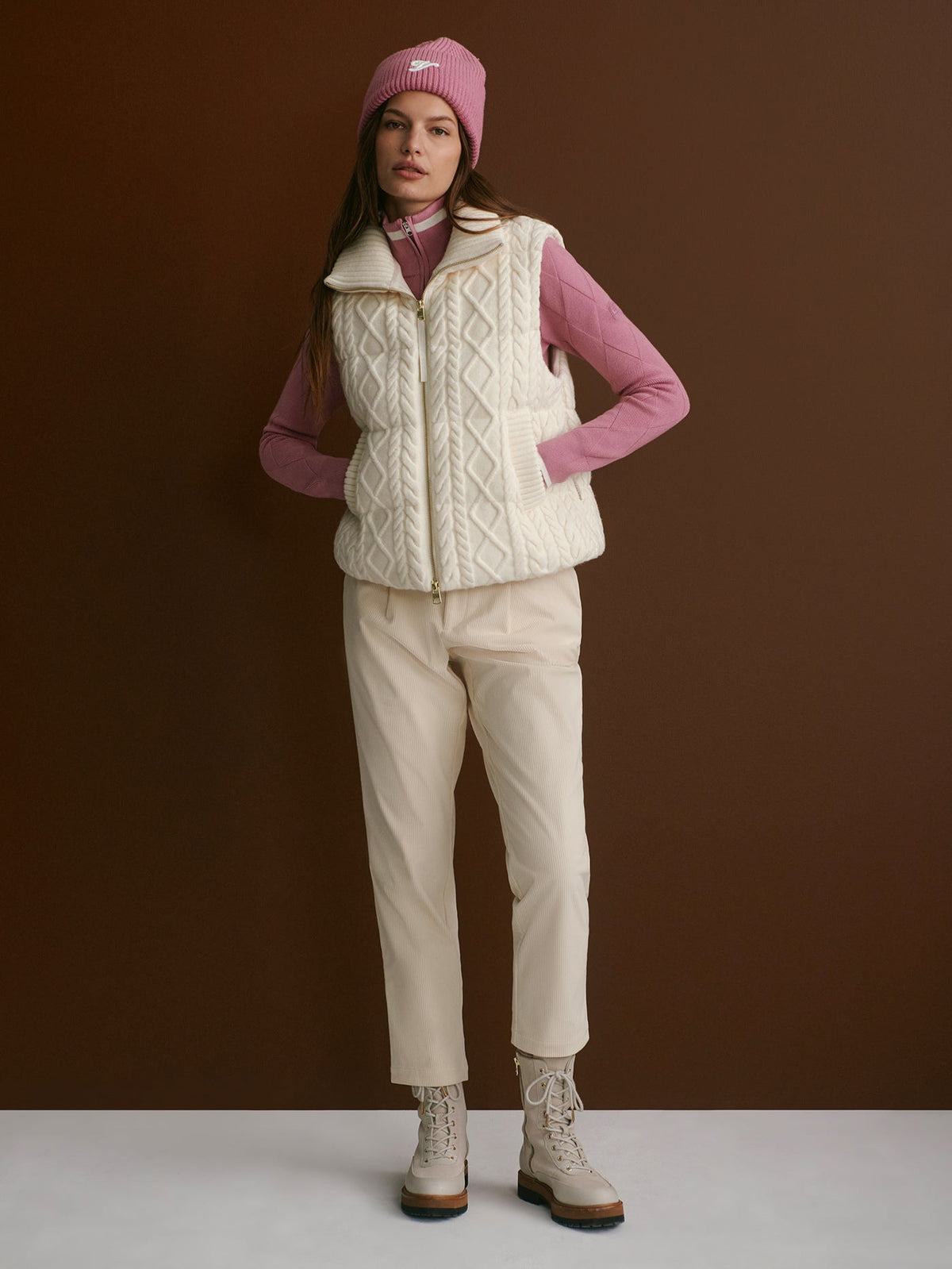 Irina Cable Knit Gilet Egret - Varley