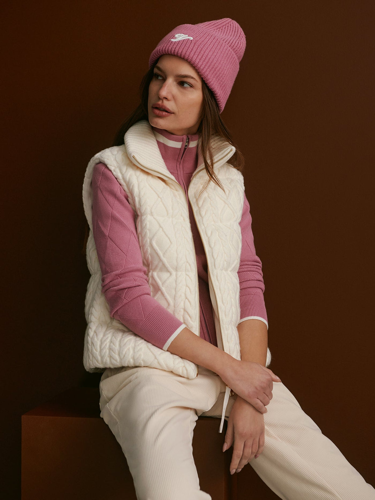 Irina Cable Knit Gilet Egret - Varley