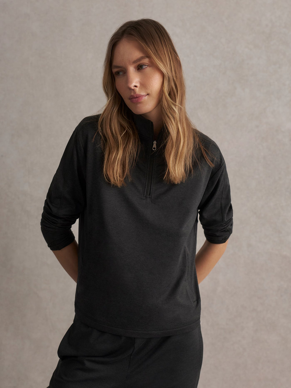 Lamia Half-Zip Active Sweatshirt Black Marl - Varley