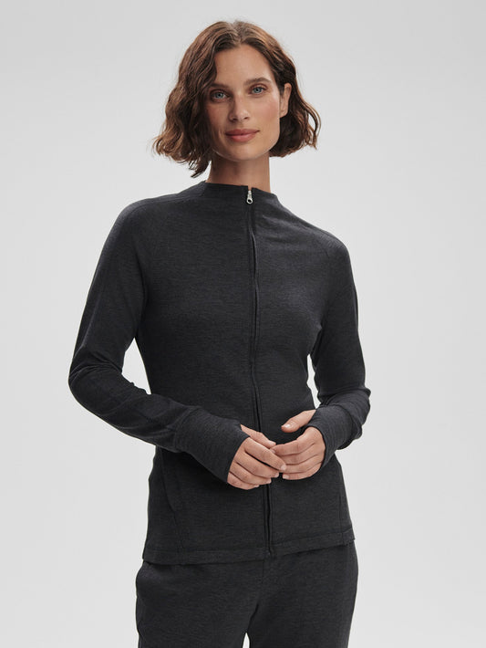 Marja Zip-Through Active Sweatshirt Black Marl - Varley