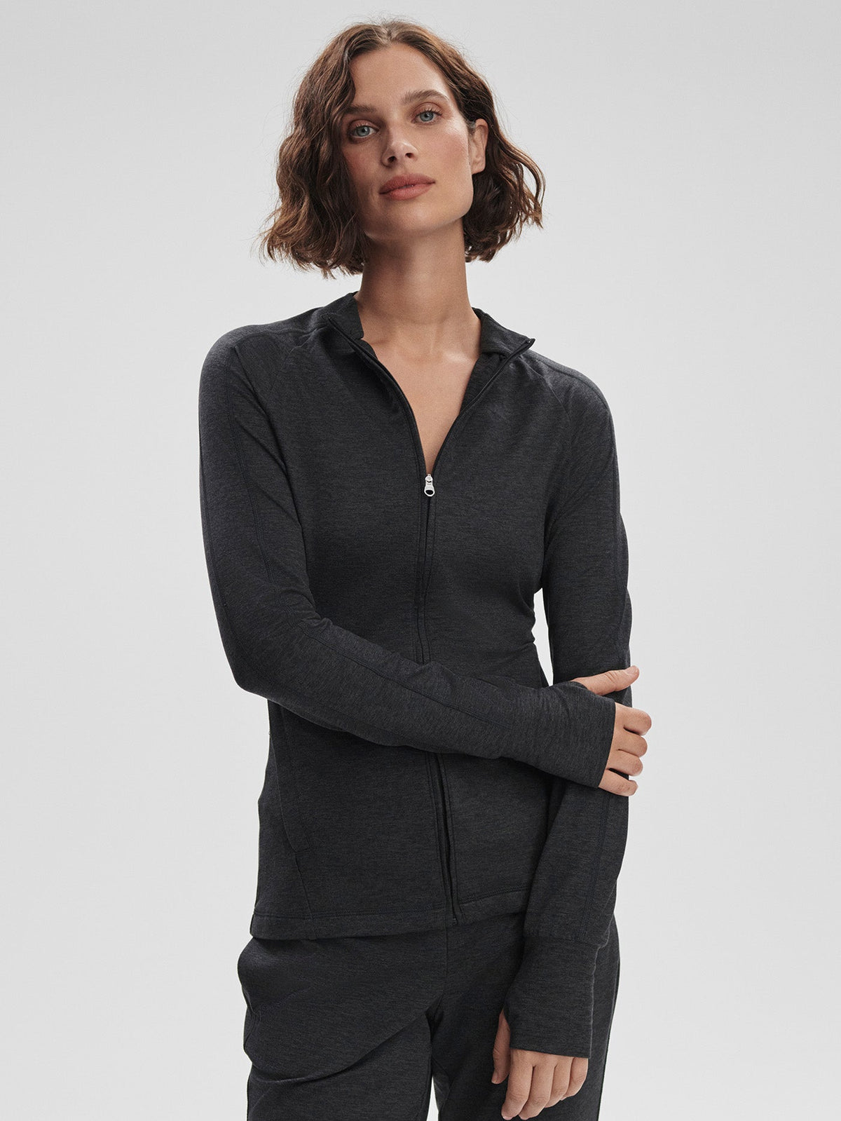 Marja Zip-Through Active Sweatshirt Black Marl - Varley