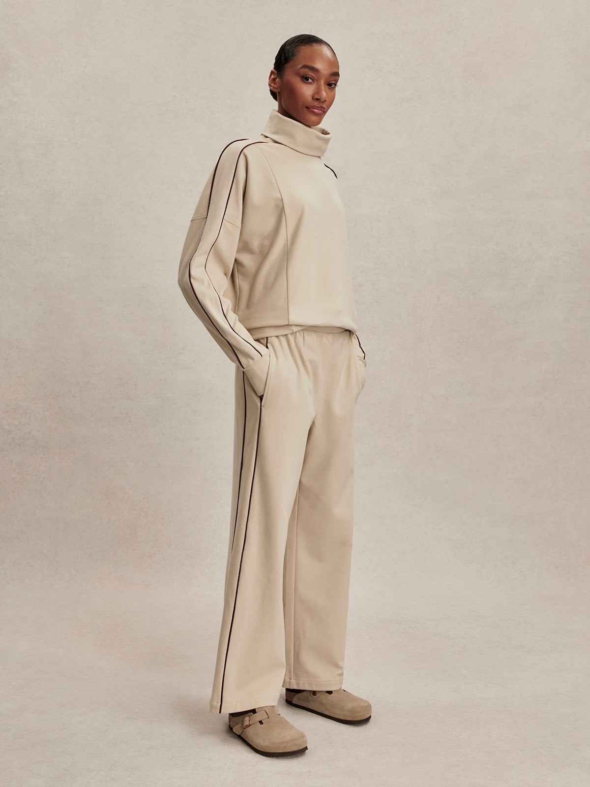 Brushed Rib Wide Leg Pant 30 Cement Marl/ Bitter Chocolate - Varley