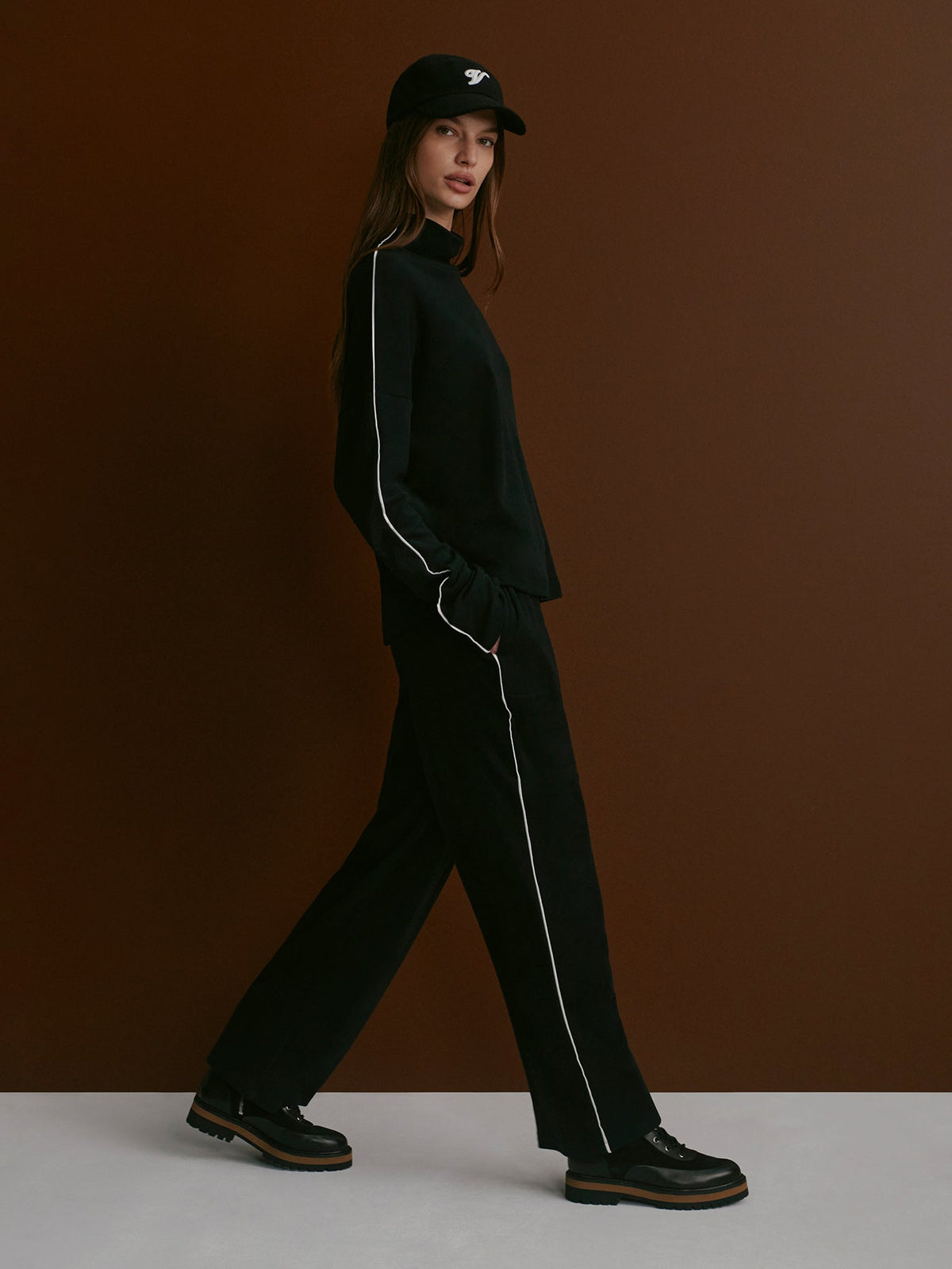 Brushed Rib Straight Leg Pant 28 Black/ Snow White - Varley