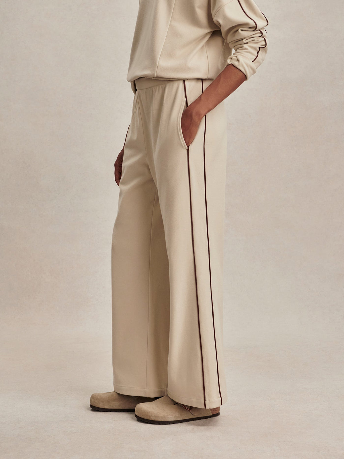 Brushed Rib Wide Leg Pant 28 Cement Marl/ Bitter Chocolate - Varley