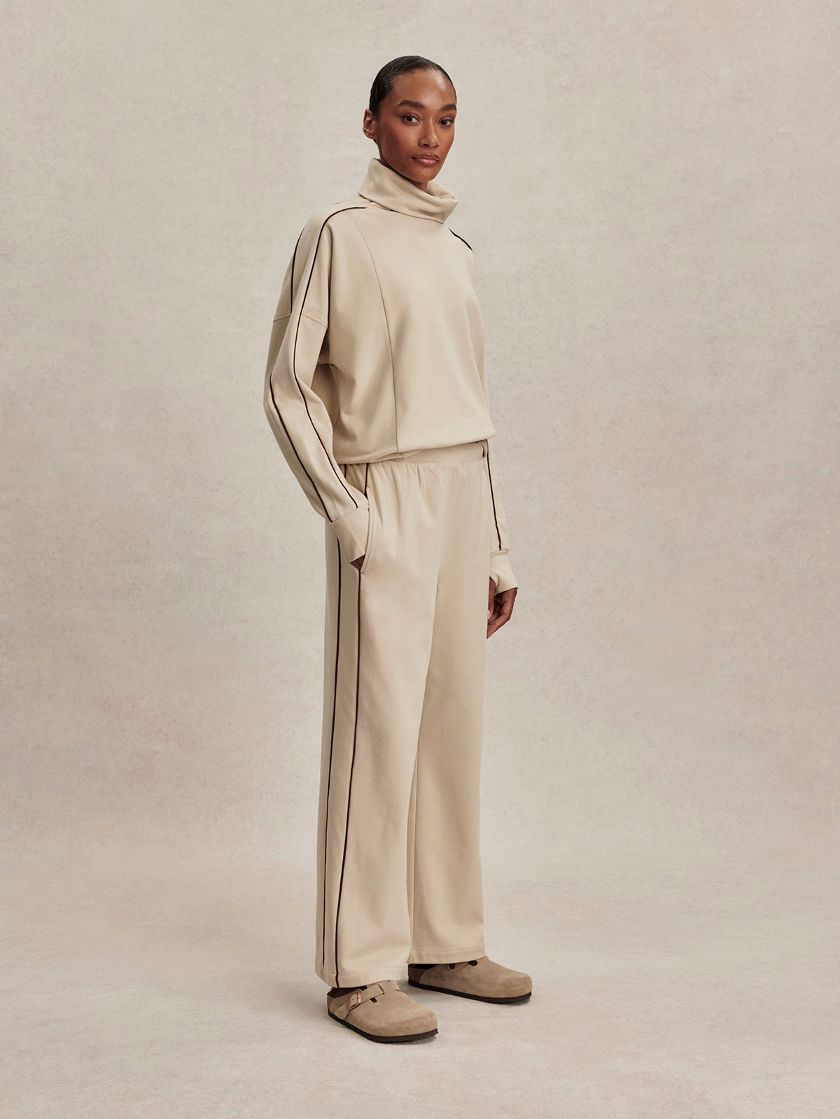 Brushed Rib Wide Leg Pant 28 Cement Marl/ Bitter Chocolate - Varley
