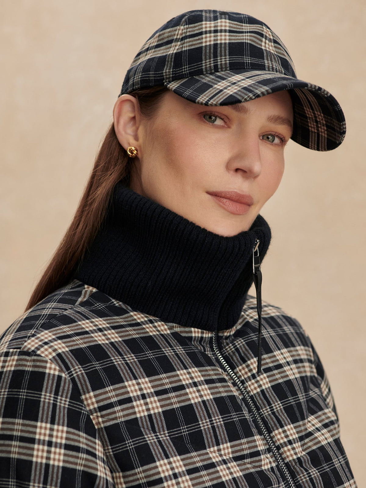 Aliha Soft Flannel Cap Navy/ Sandshell Check - Varley