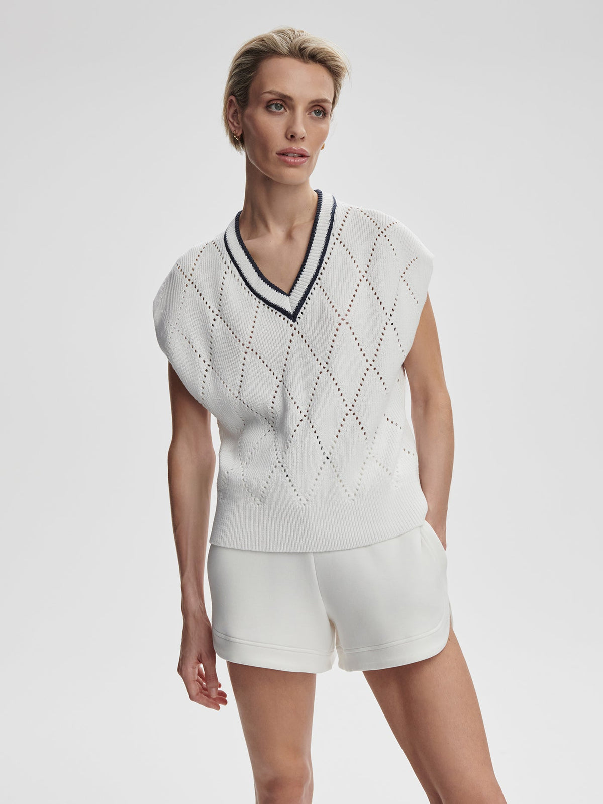 Beaton Diamond Knit White/ Blue Nights - Varley