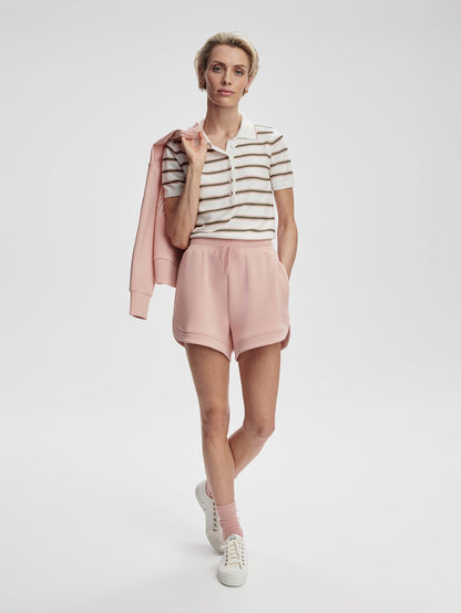 Faustine Button Neck Polo White Pink Ivy Stripe - Varley
