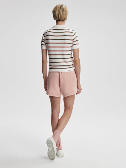 Faustine Button Neck Polo White Pink Ivy Stripe - Varley