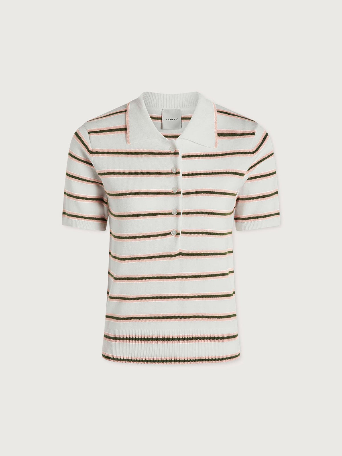 Faustine Button Neck Polo White Pink Ivy Stripe - Varley
