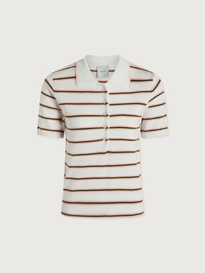Faustine Button Neck Polo White Pink Ivy Stripe - Varley