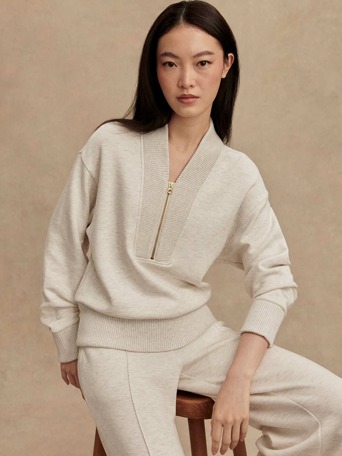 Sally Half Zip Sweat Ivory Marl - Varley