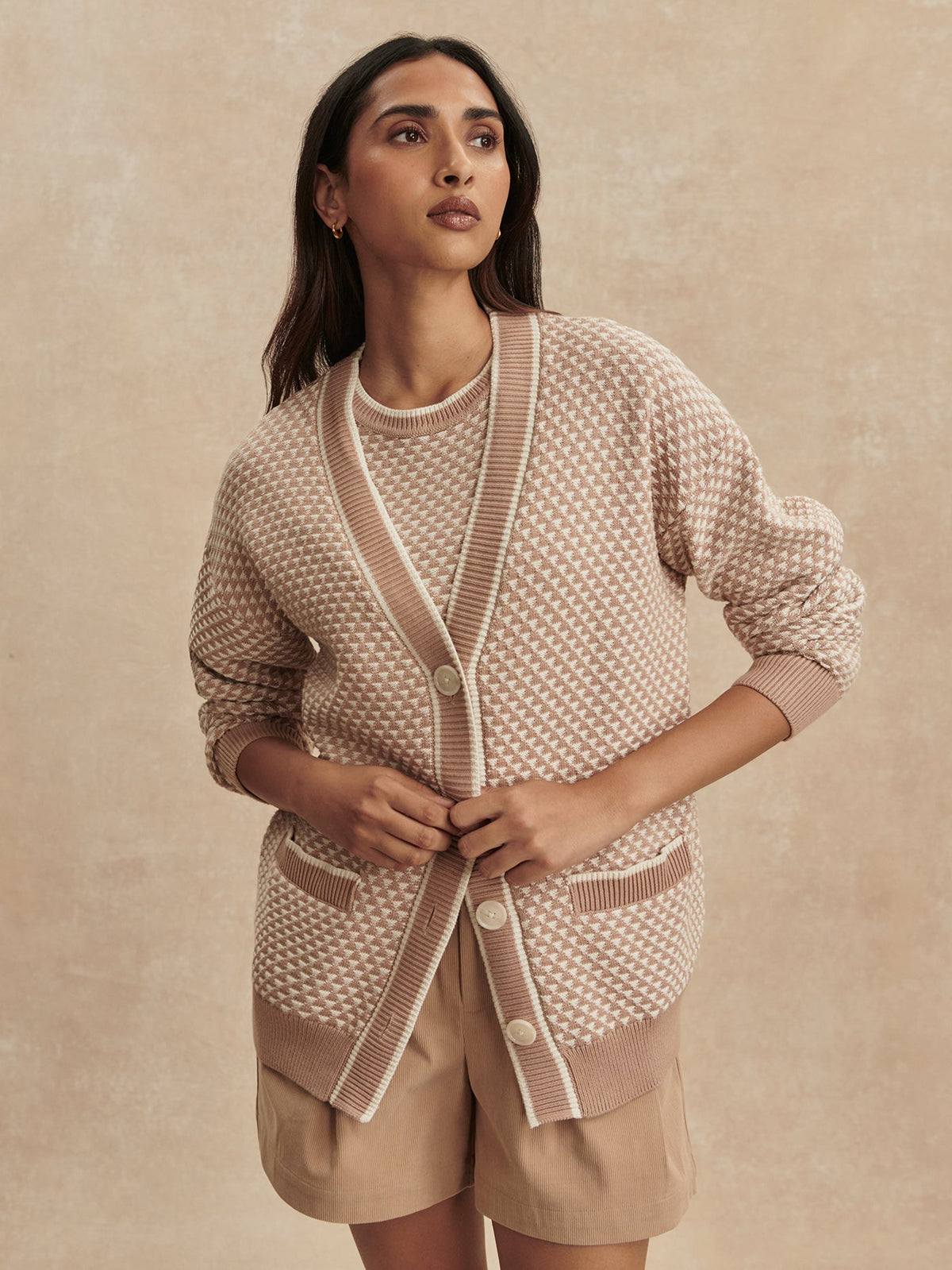 Tarran Stitch Knit Cardigan Light Taupe - Varley