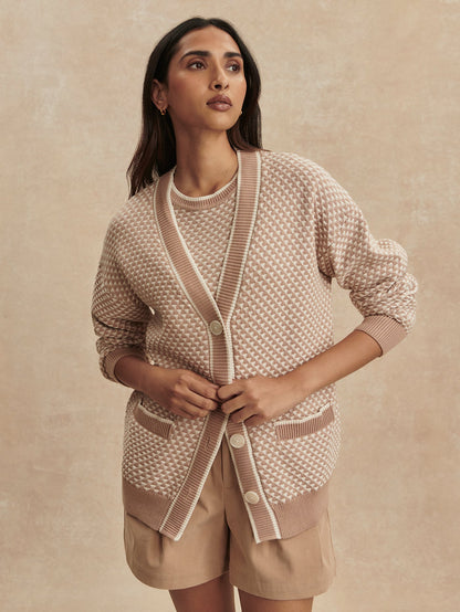 Tarran Stitch Knit Cardigan Light Taupe - Varley
