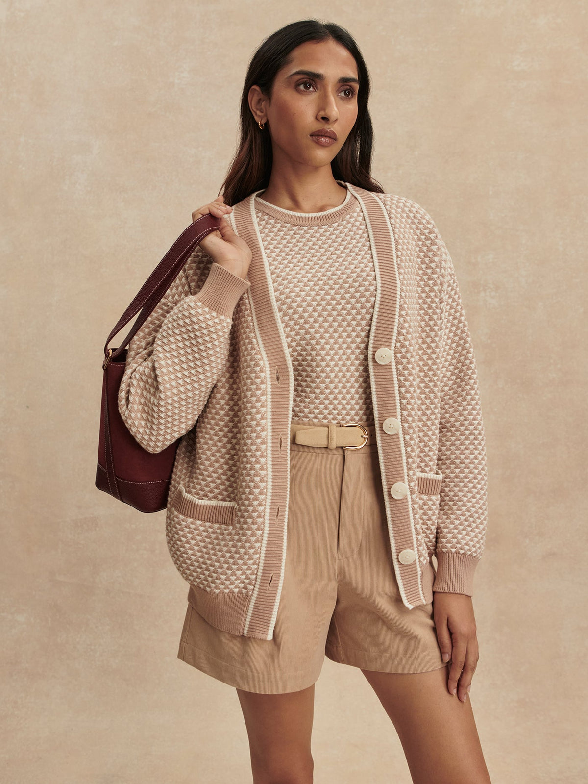 Tarran Stitch Knit Cardigan Light Taupe - Varley
