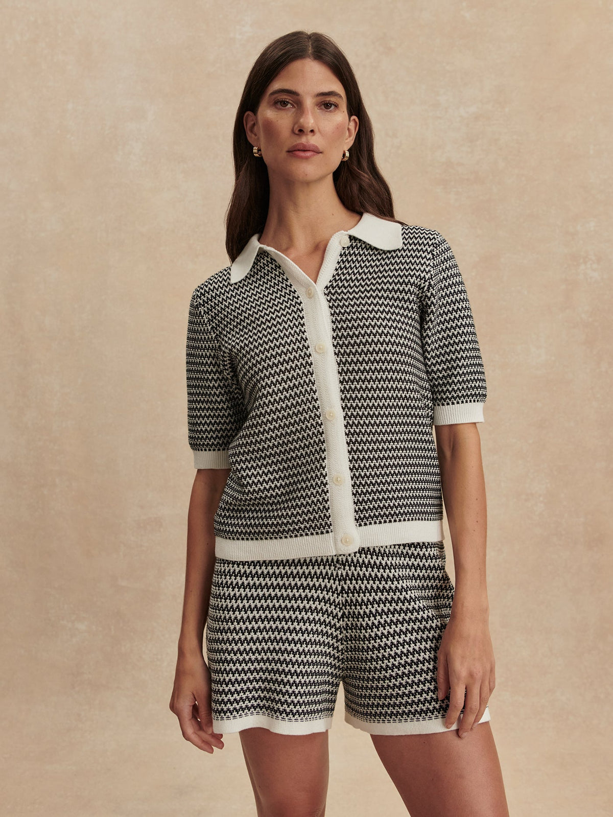 Gaelle Polo Knit Top Snow White/ Black - Varley