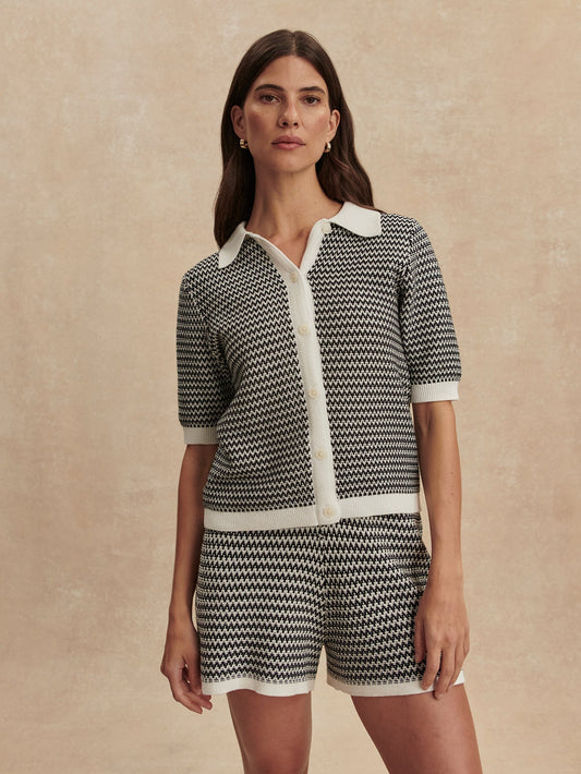 Gaelle Polo Knit Top Snow White/ Black - Varley