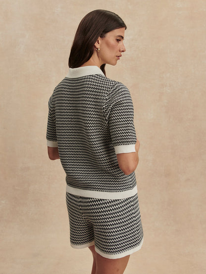 Gaelle Polo Knit Top Snow White/ Black - Varley
