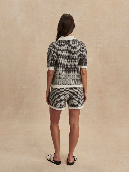 Gaelle Polo Knit Top Snow White/ Black - Varley