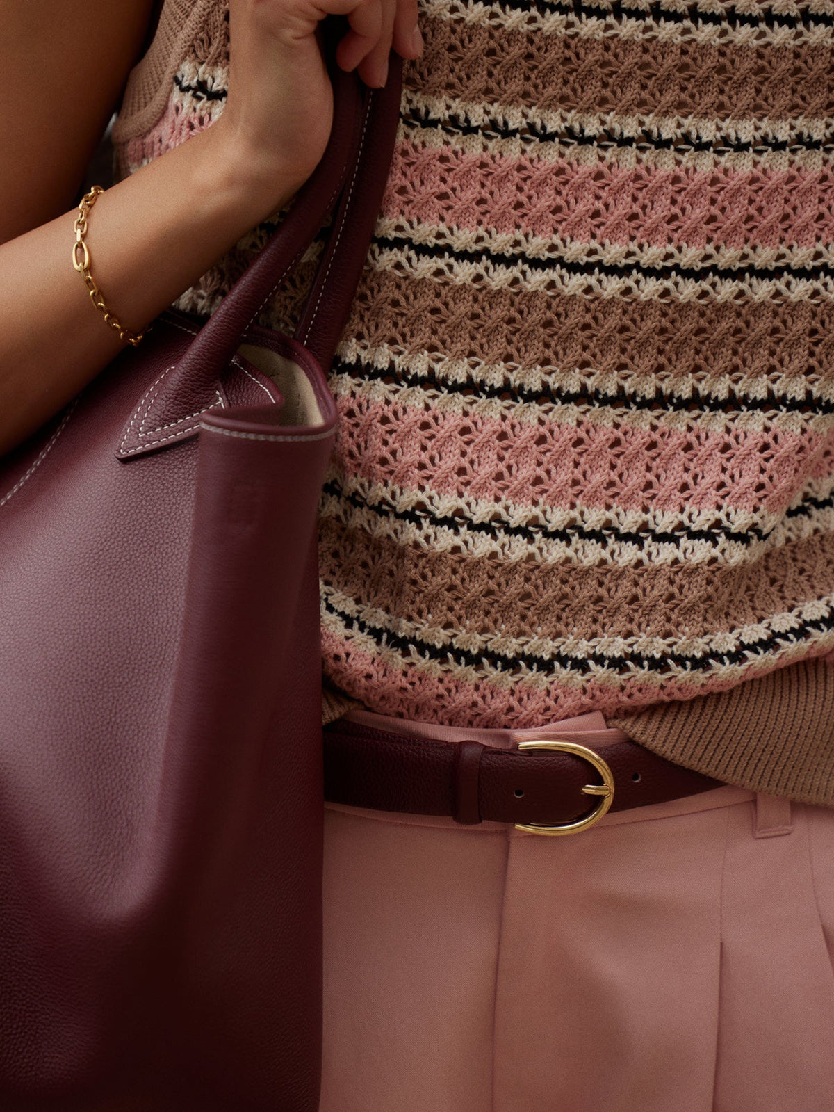 Deeley Stripe Stitch Tank Warm Taupe/ Mellow Rose - Varley