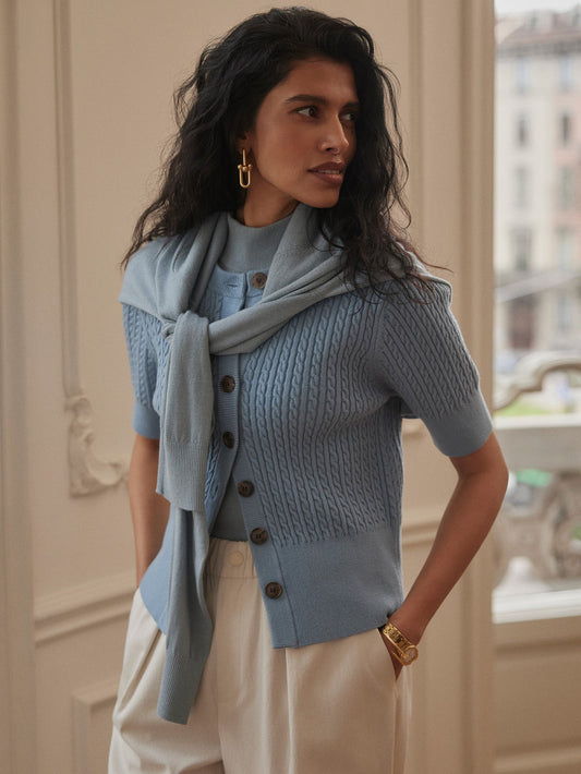 Rhys Short Sleeve Cardigan Stoney Blue - Varley