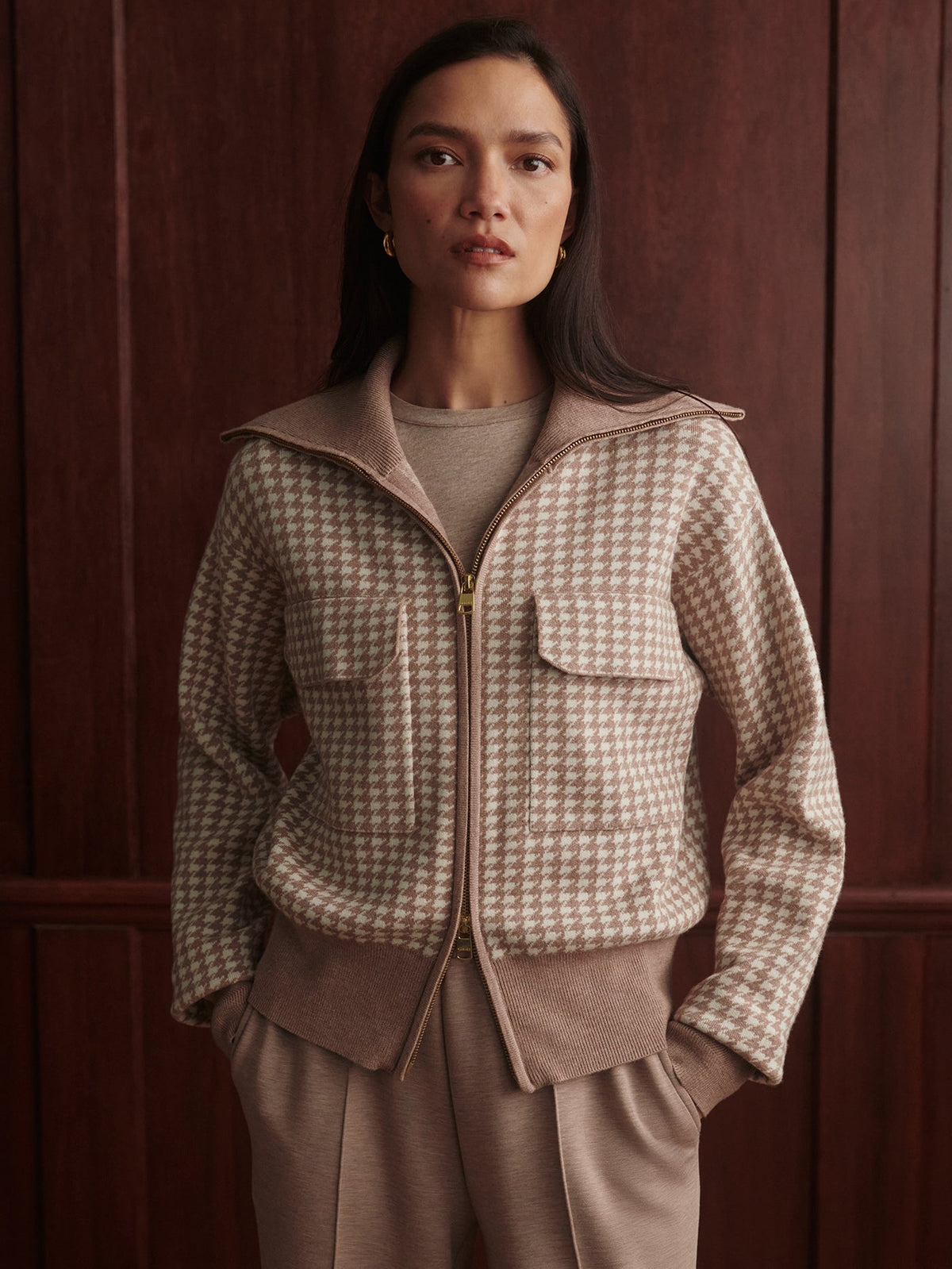 Ablett Jacquard Knit Jacket Taupe - Varley