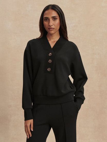 Lucine Button Front Sweat Black - Varley