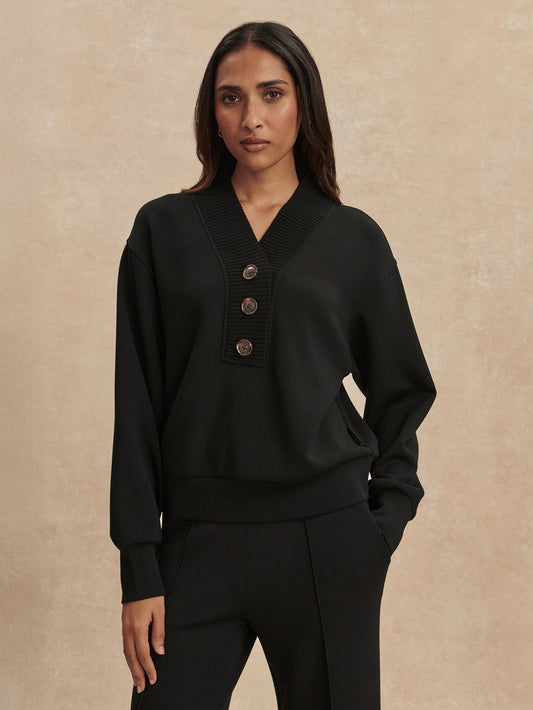 Lucine Button Front Sweat Black - Varley