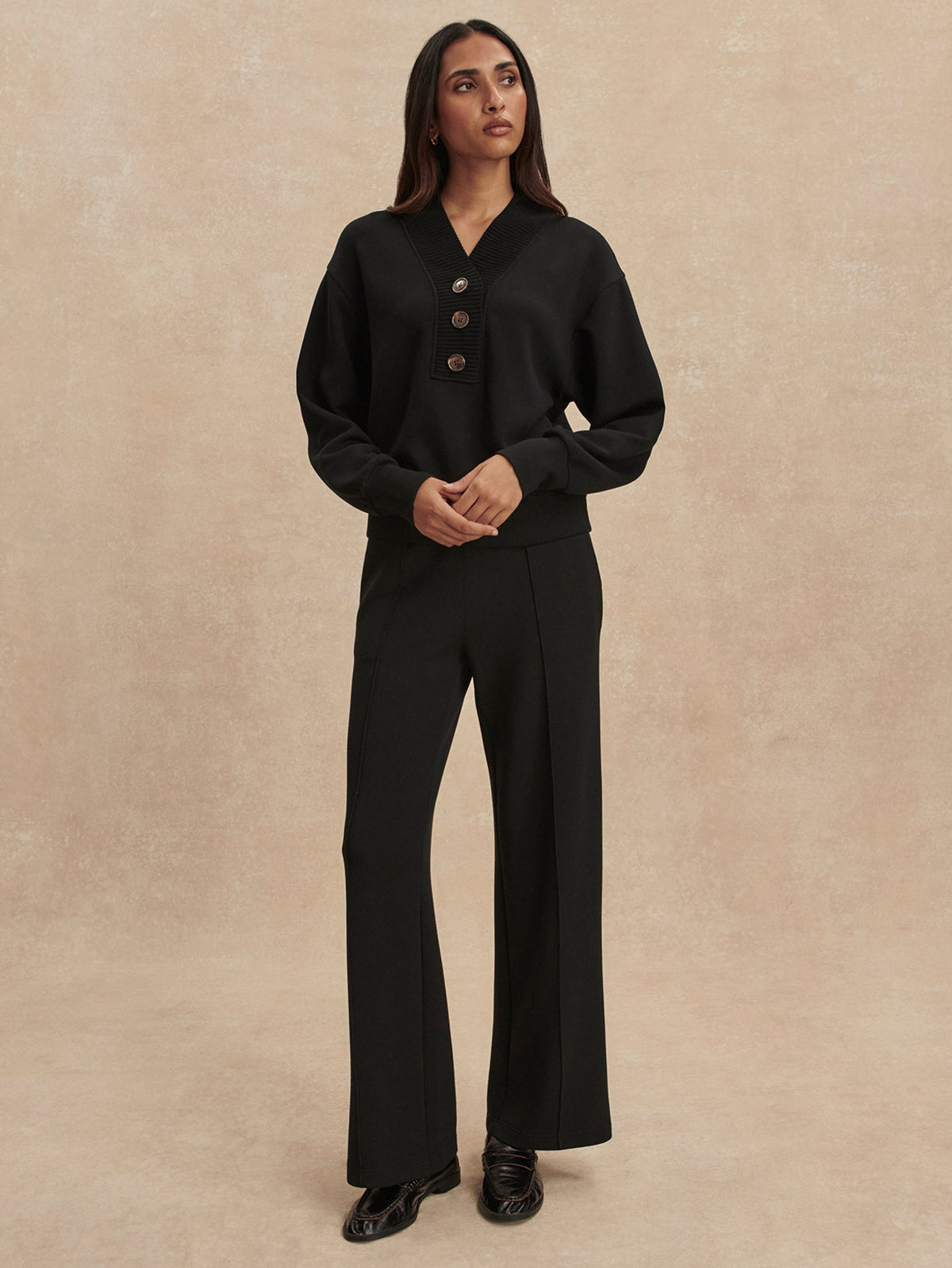 Lucine Button Front Sweat Black - Varley