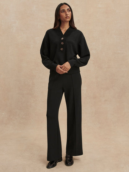 Lucine Button Front Sweat Black - Varley