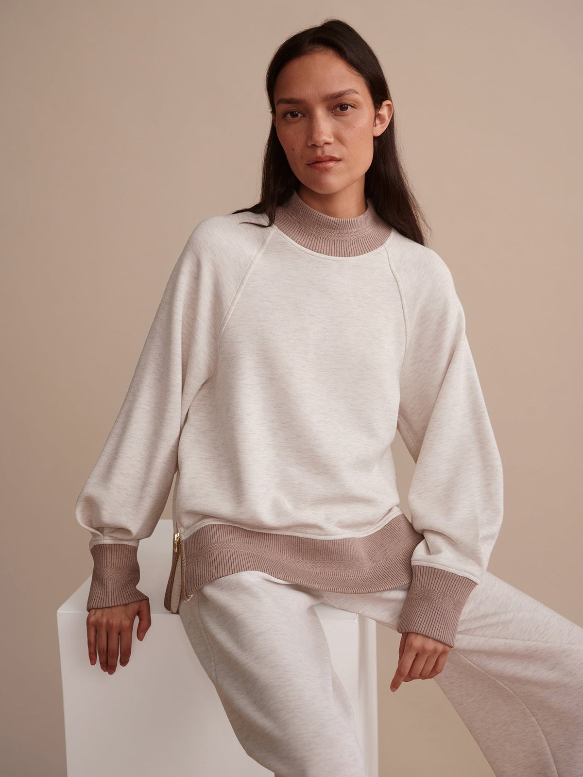 Loxley Raglan Boyfriend Sweat Ivory Marl/ Taupe Marl - Varley