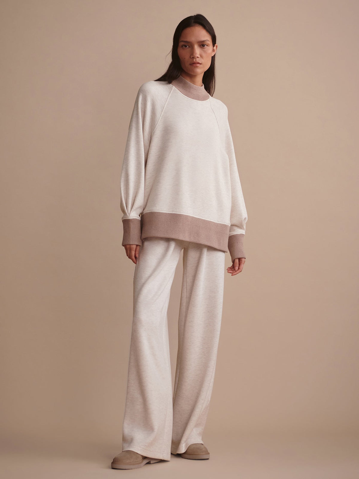 Loxley Raglan Boyfriend Sweat Ivory Marl/ Taupe Marl - Varley