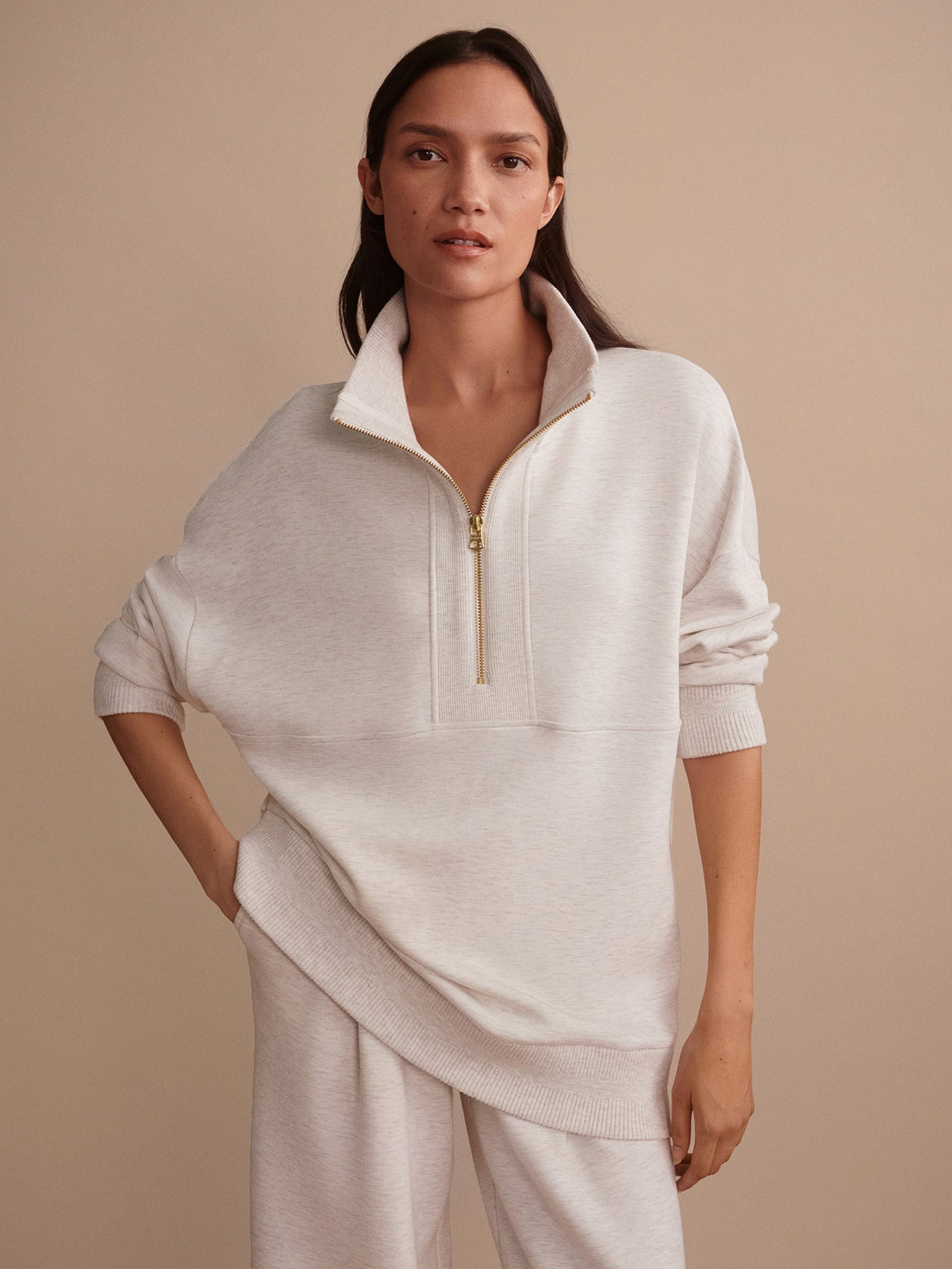 Molly Half Zip Longline Sweat Ivory Marl - Varley