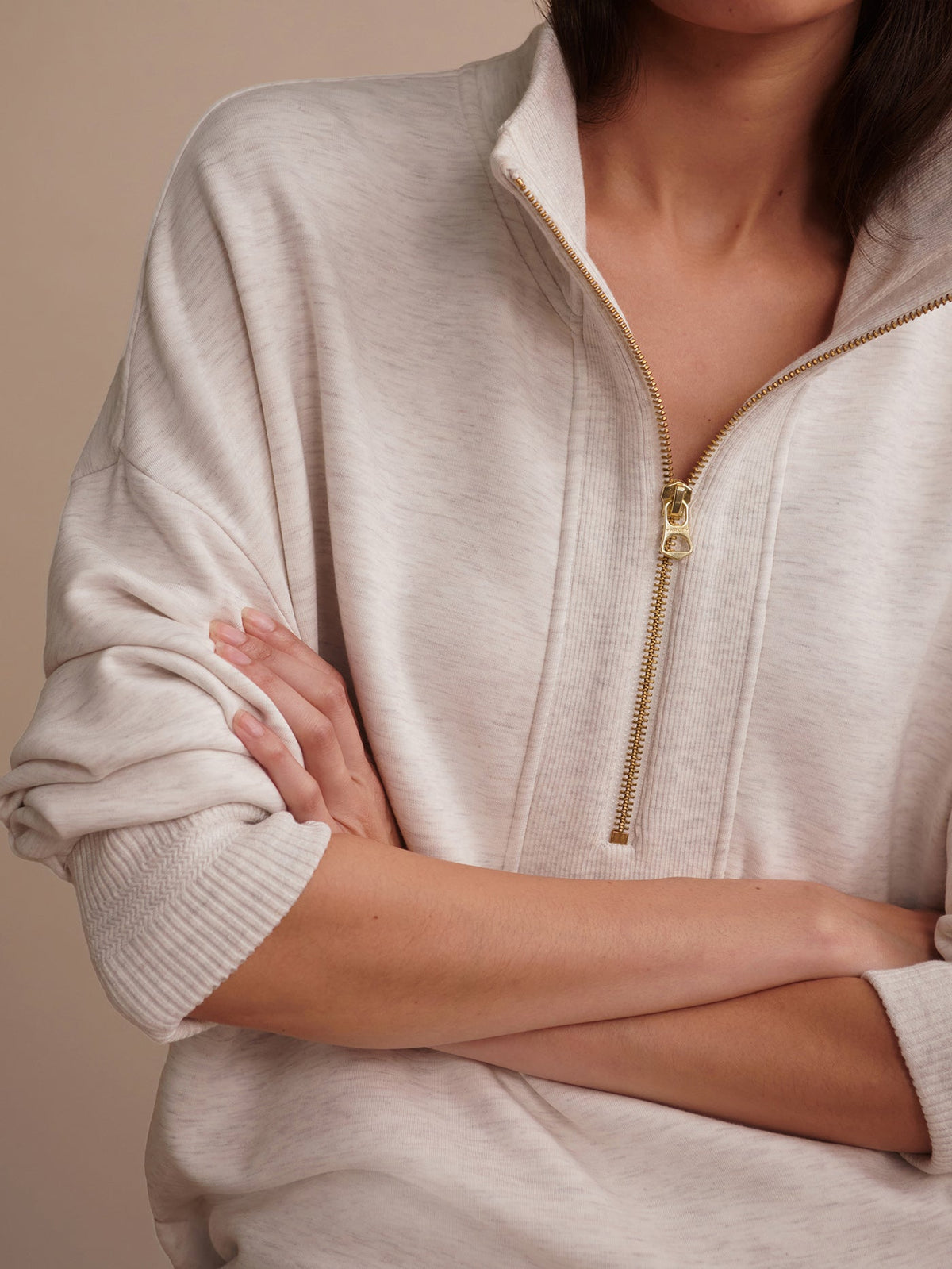 Molly Half Zip Longline Sweat Ivory Marl - Varley