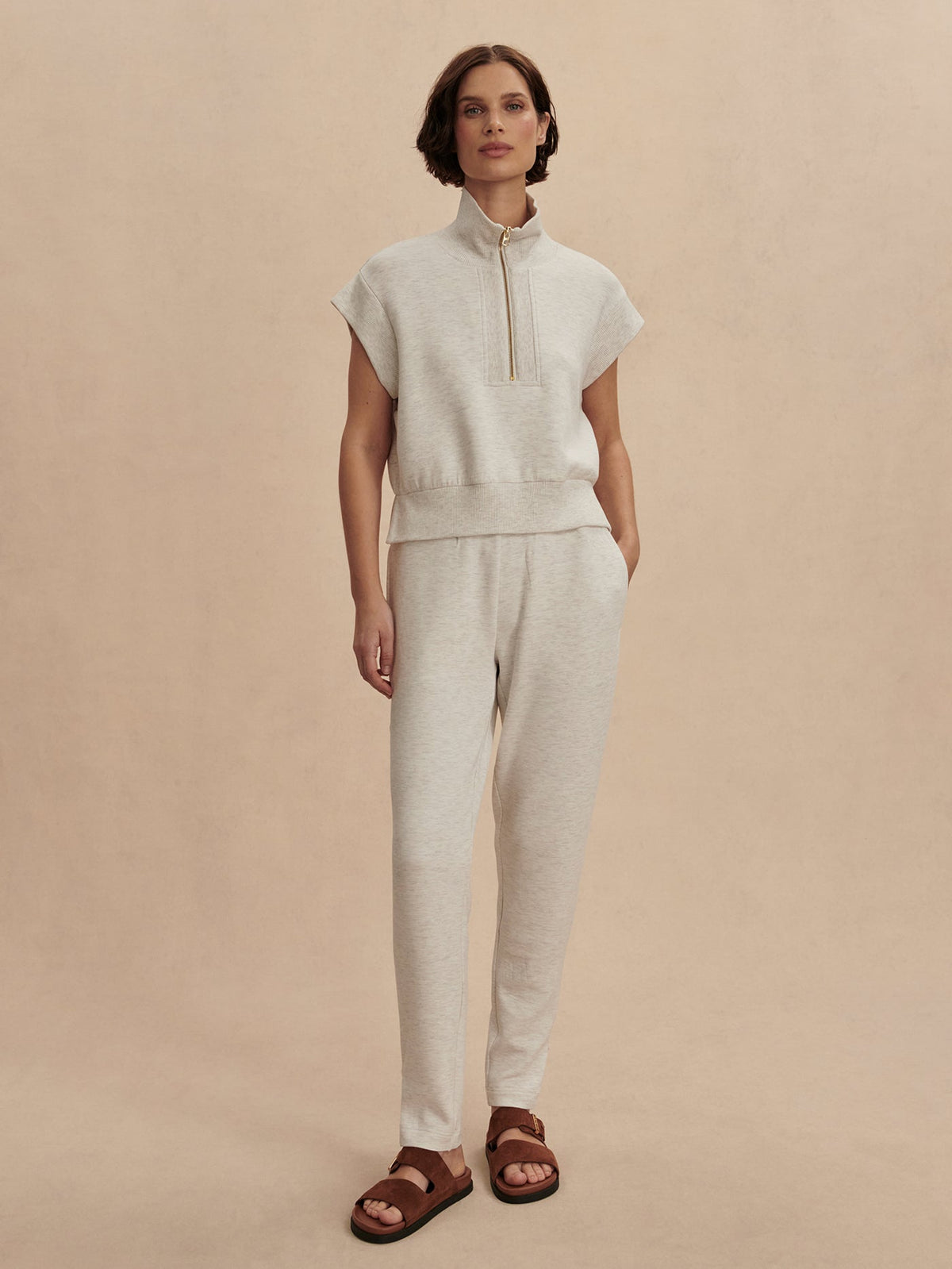 The Slim Zip Hem Pant 29.5" | VARLEY US Ivory Marl - Varley