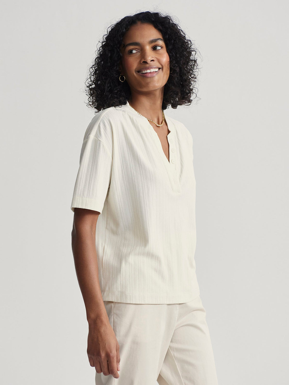 Kasey Mock Placket Rib Tee 2.0 Birch - Varley