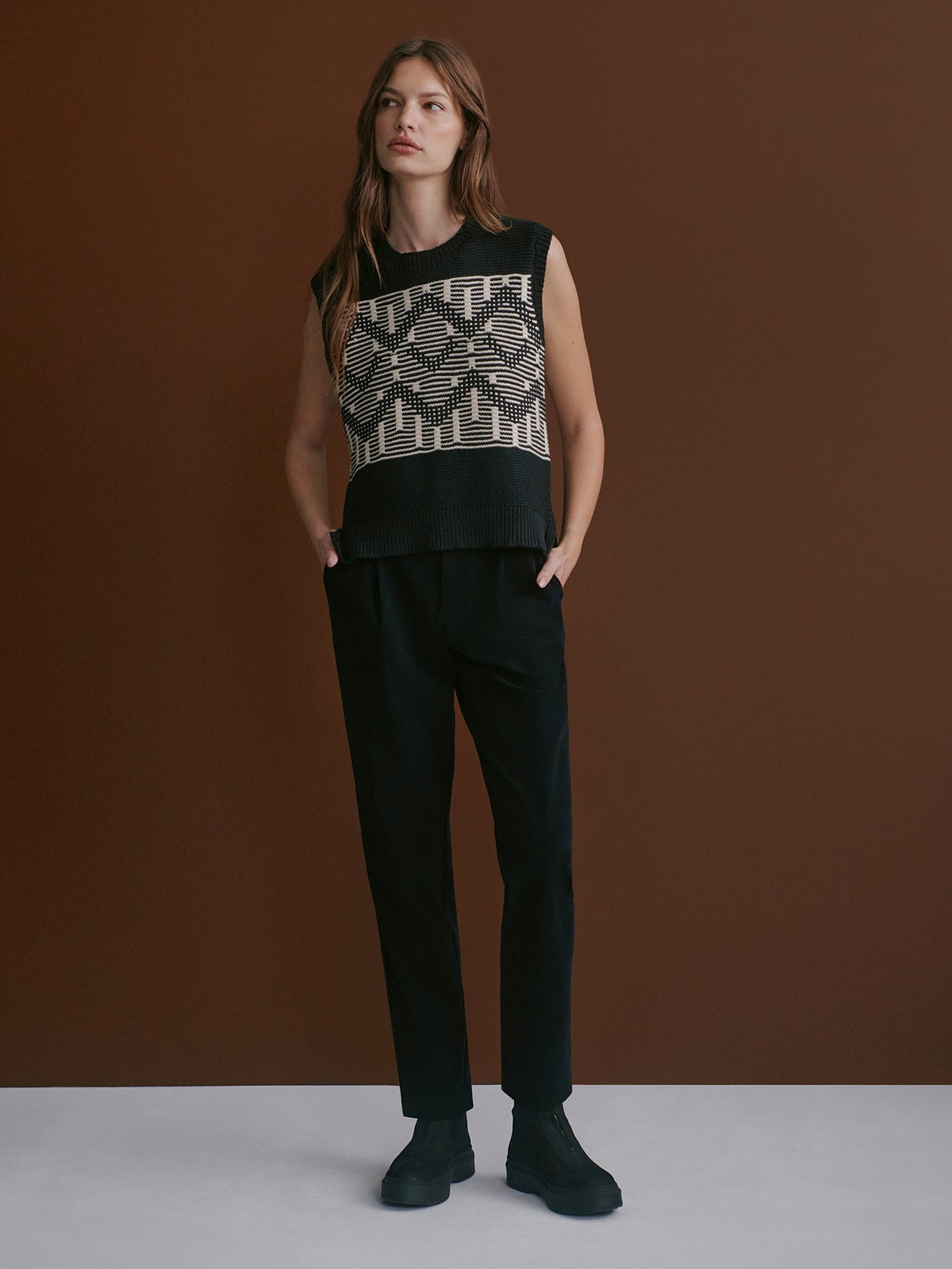 Oline Fairisle Knit Vest Black - Varley