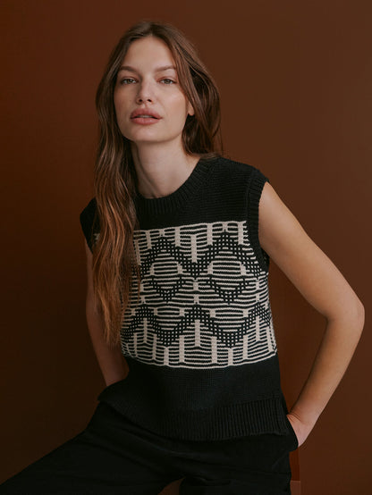 Oline Fairisle Knit Vest Black - Varley