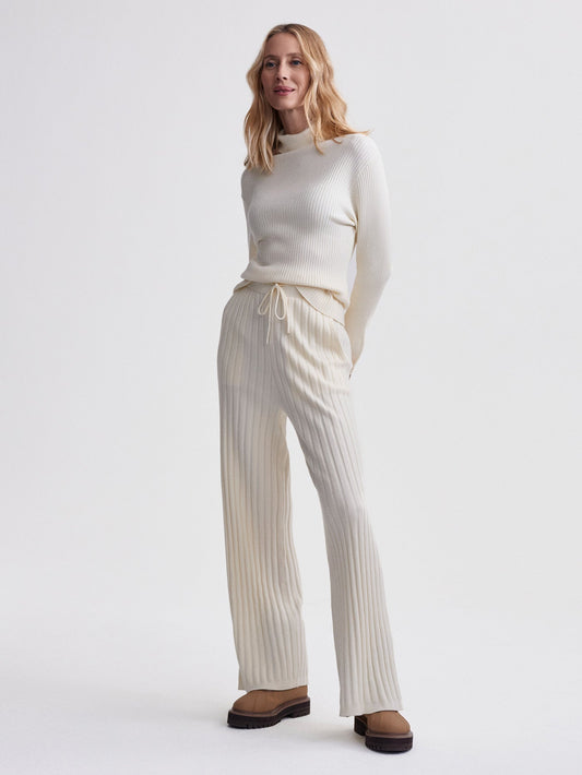 Simeon Wide Rib Knit Trouser Egret - Varley
