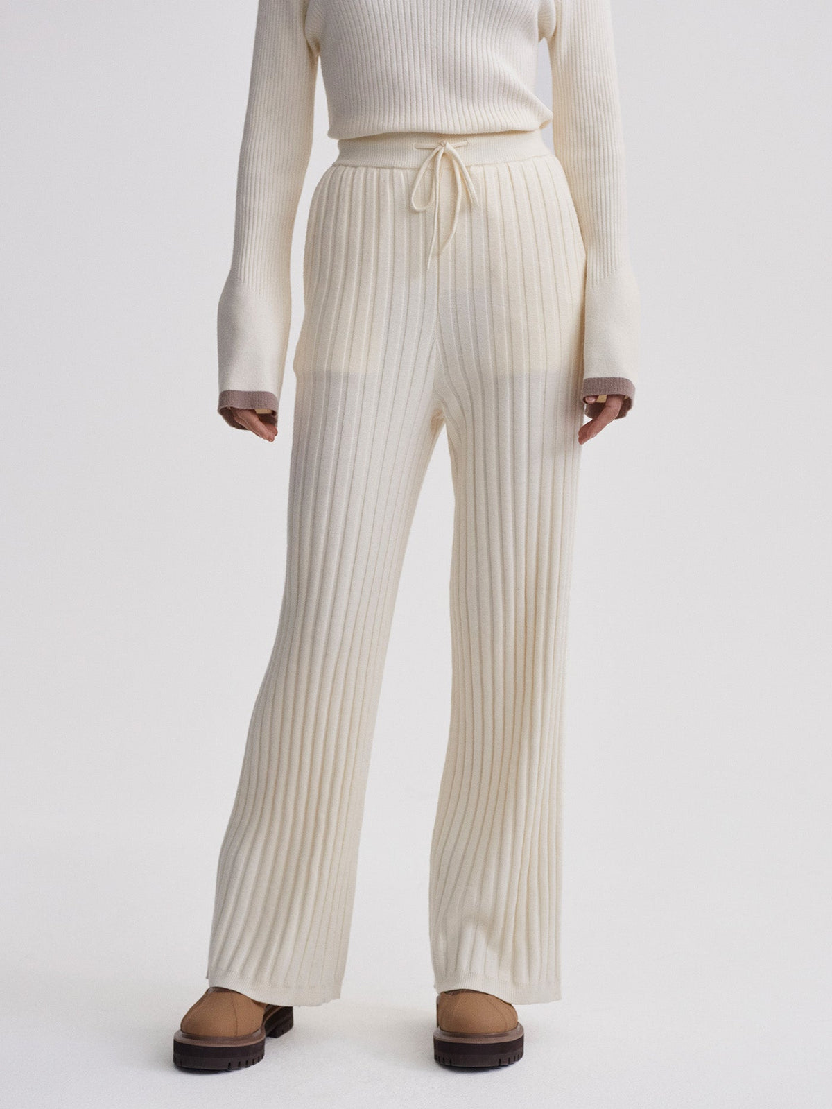 Simeon Wide Rib Knit Trouser Egret - Varley