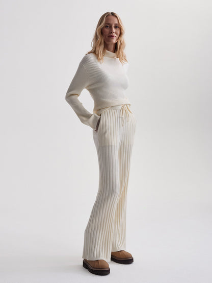 Simeon Wide Rib Knit Trouser Egret - Varley