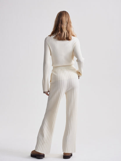 Simeon Wide Rib Knit Trouser Egret - Varley