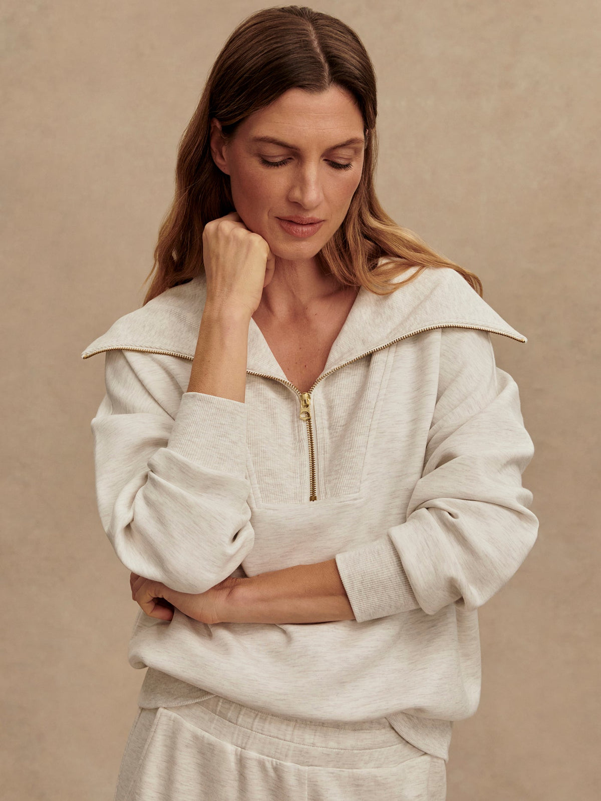 Catherine Half Zip Sweat Ivory Marl - Varley