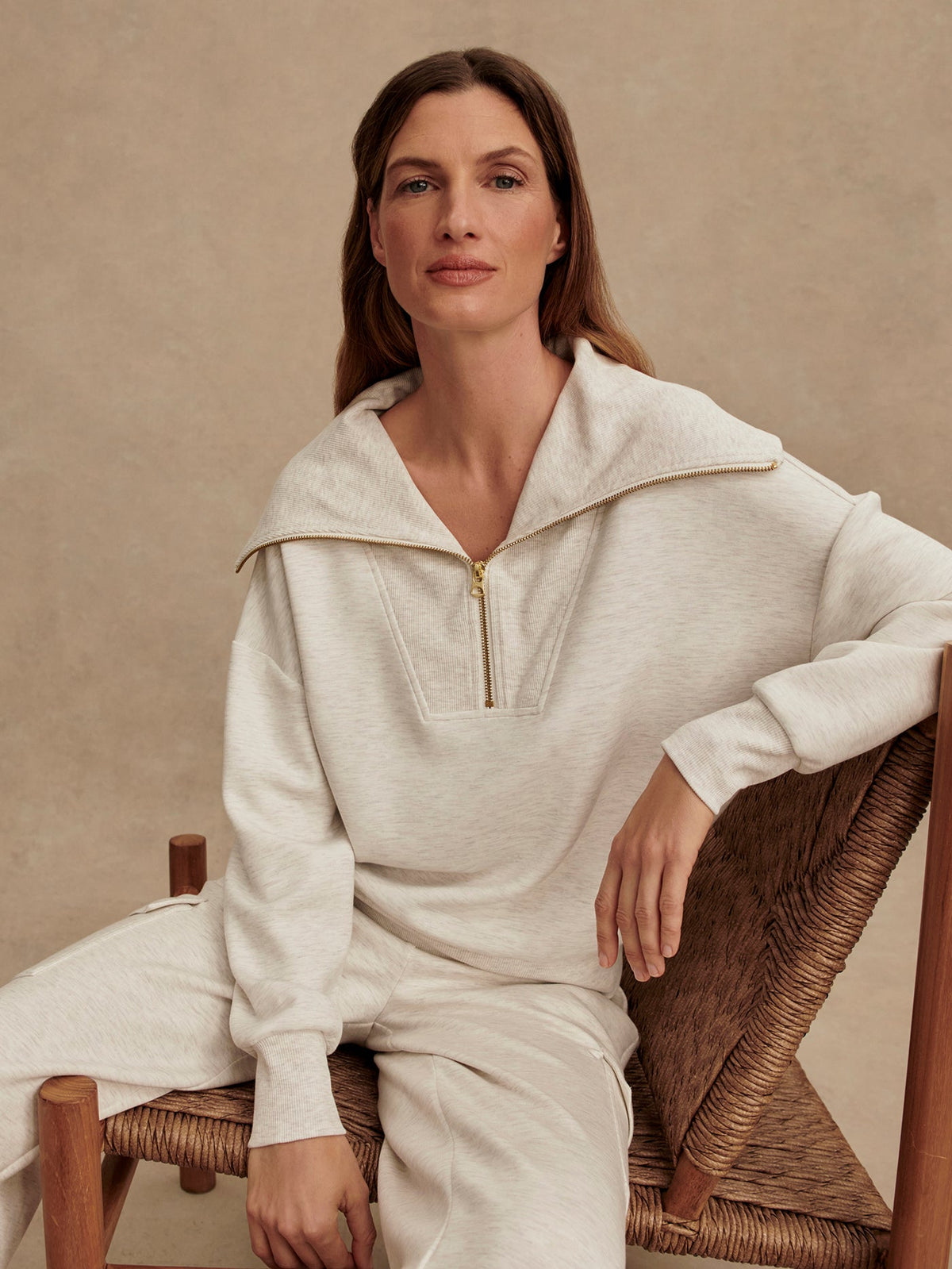 Catherine Half Zip Sweat Ivory Marl - Varley